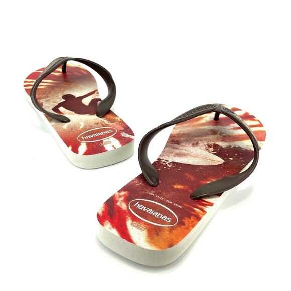 Havaianas Surfer Men Hype Flip Flops Size 11 / 45 Brown Tan & Red Waterproof New - Picture 3 of 10